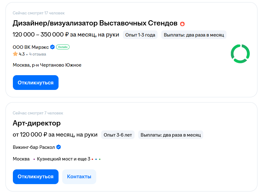 Примеры вакансий арт-директора на hh.ru