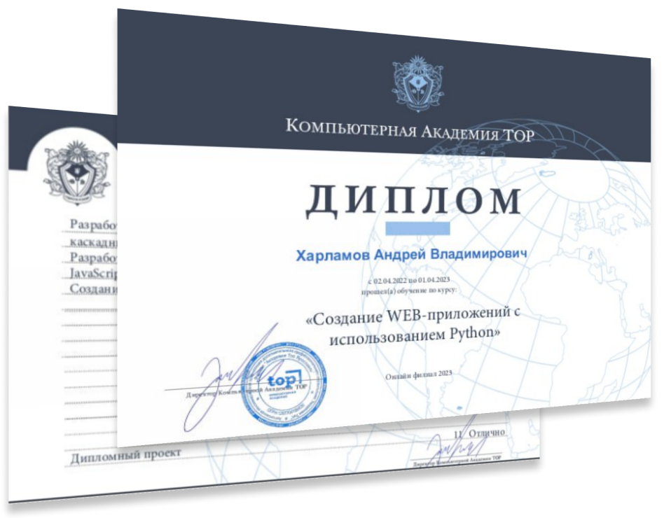 Международный диплом Академии ТОП на русском и английском языках