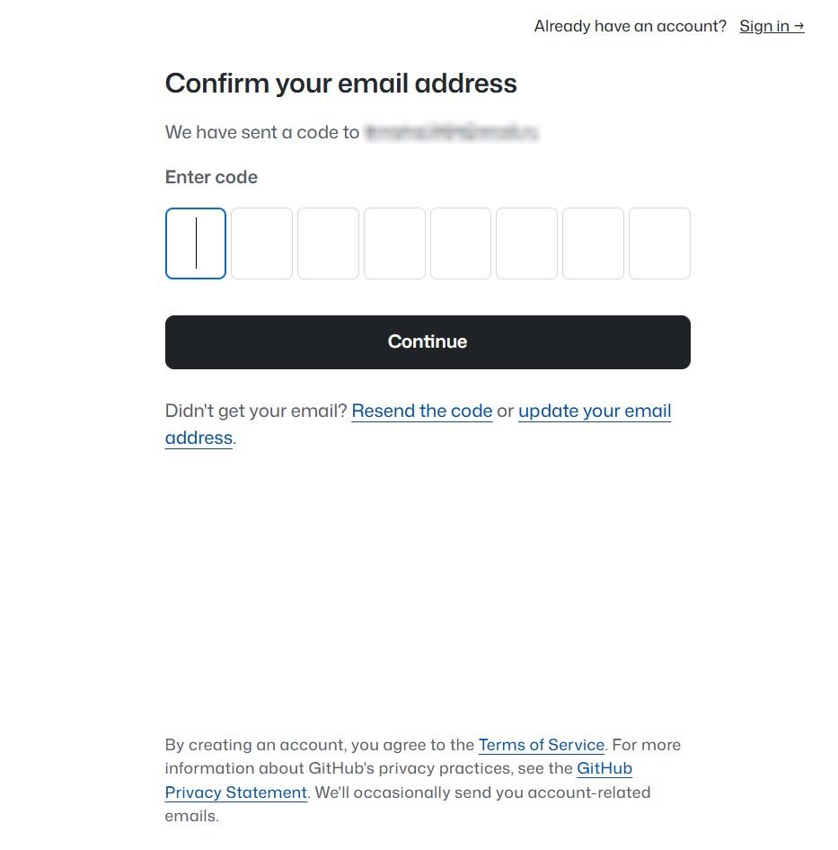 Форма для ввода кода из письма