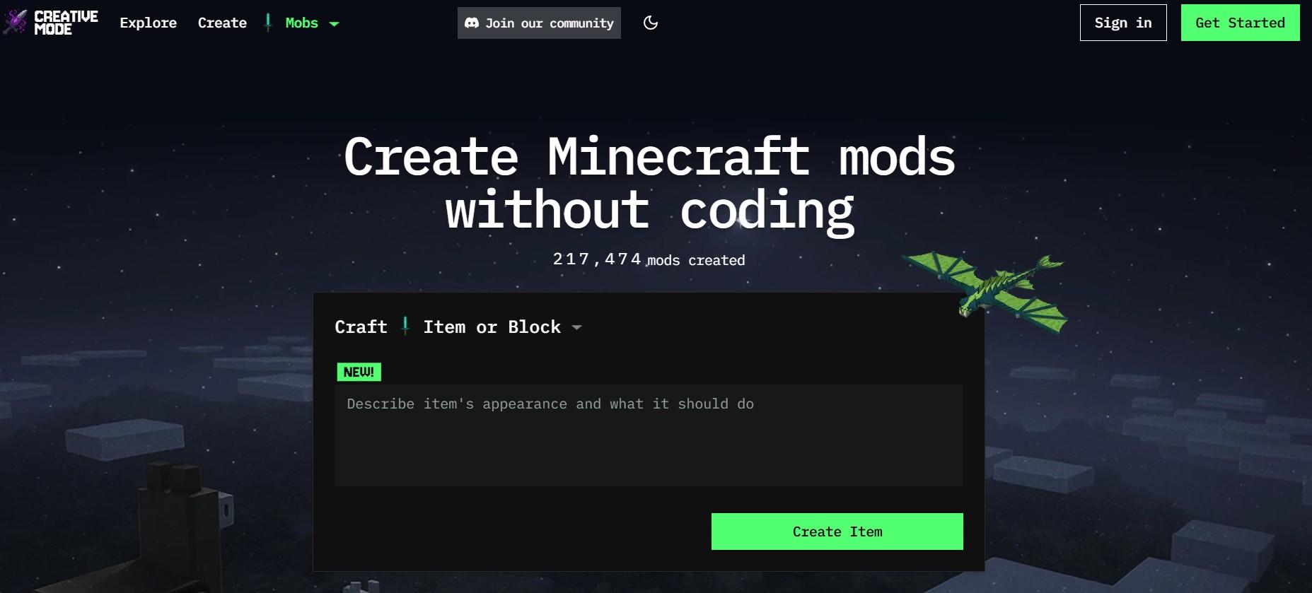Стартовая страница сервиса CreativeMode
