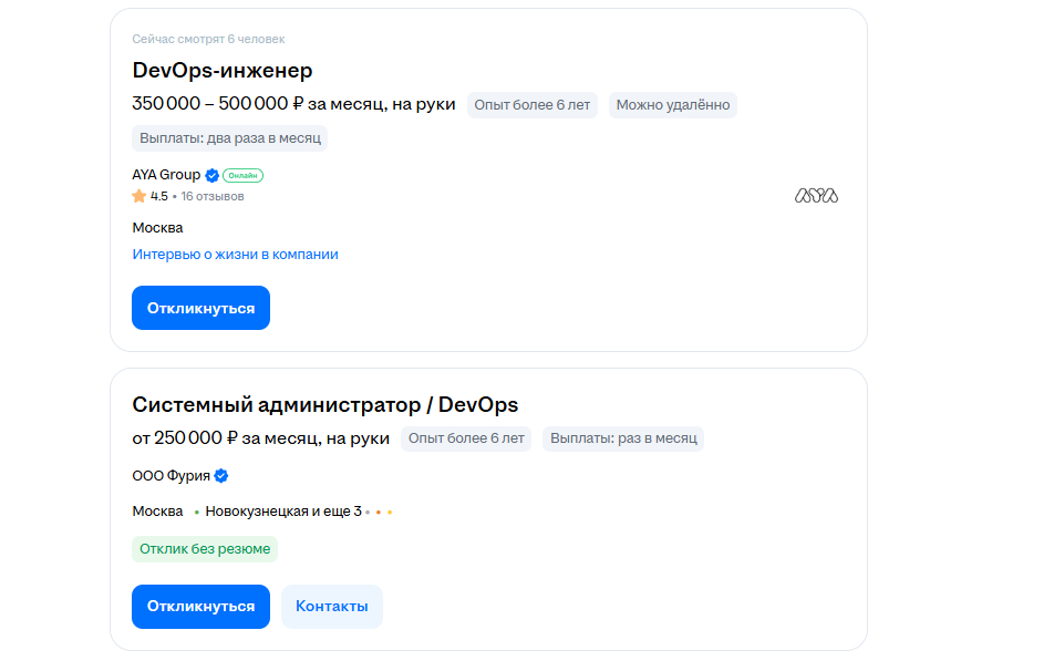  Вакансии DevOps на hh.ru