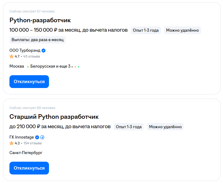 Вакансии Python Developer