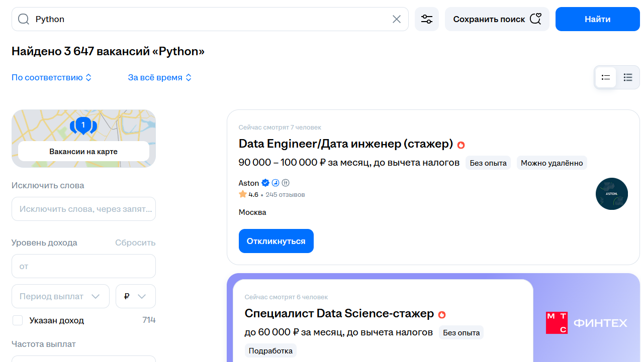 Число вакансий в Москве