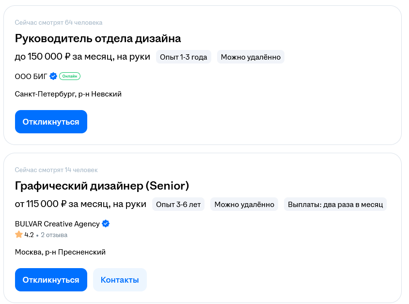 Спрос на дизайнеров-удаленщиков на hh.ru