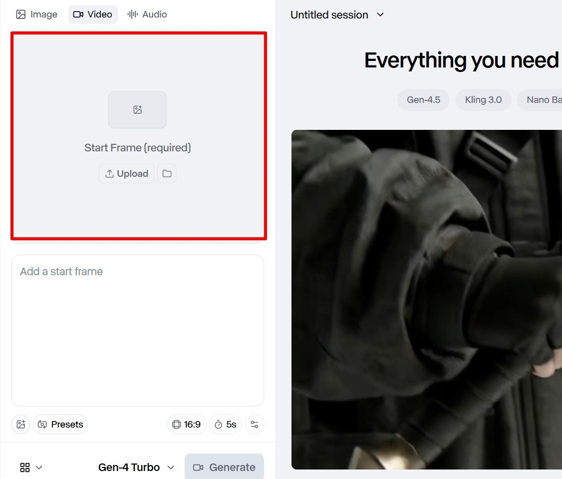 Поле для загрузки изображения (источник runwayml.com)