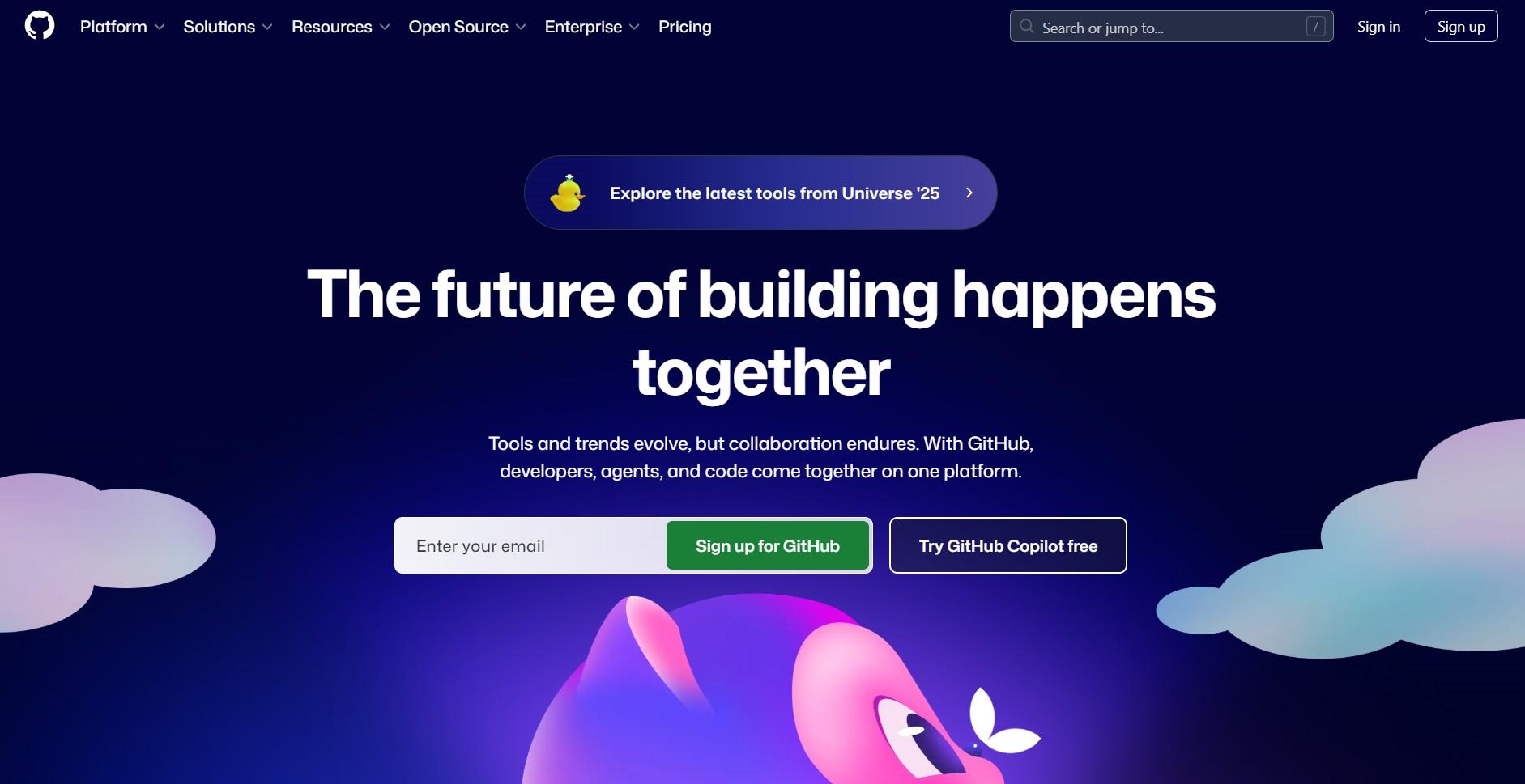 Официальный сайт github.com и кнопка Sign up