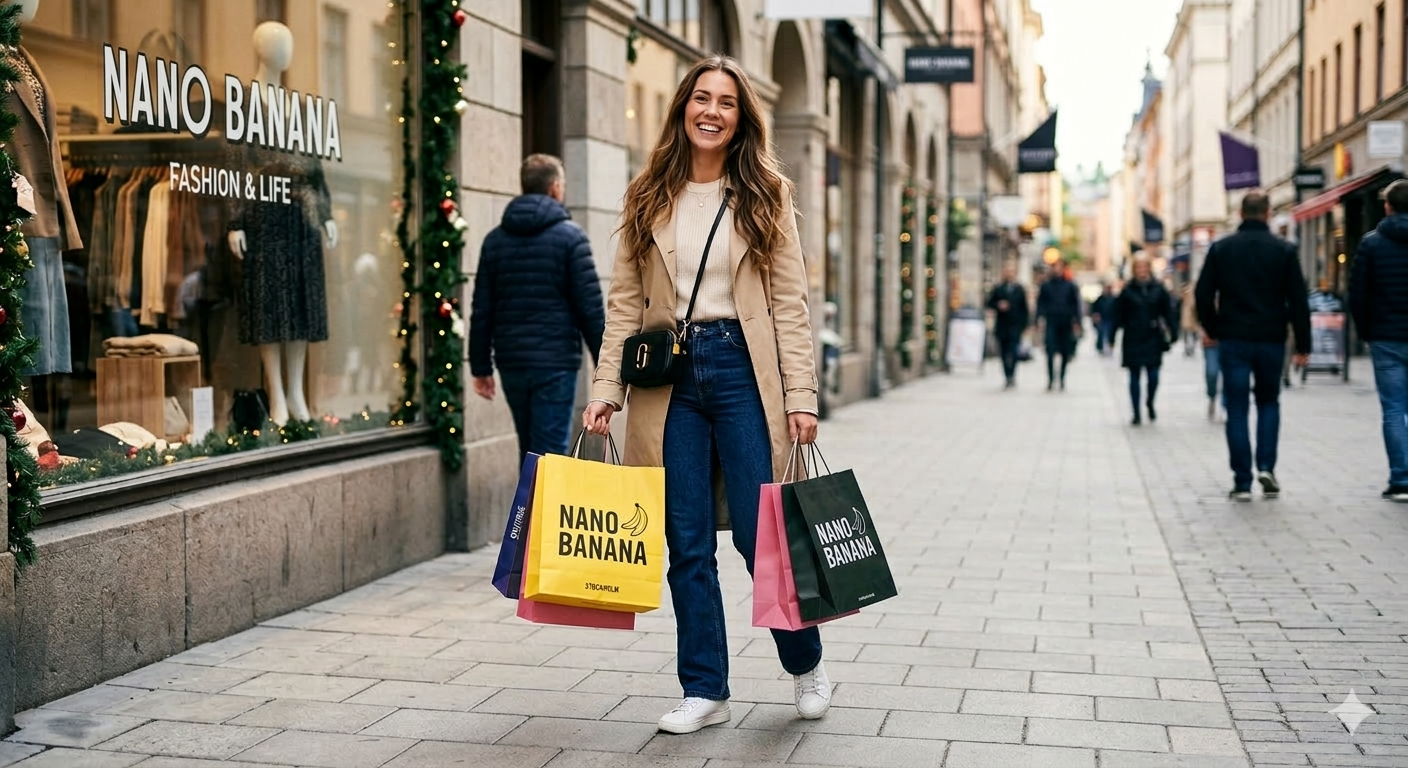 Нейросеть сгенерировала фото девушки около витрины магазина (источник gemini.google.com)