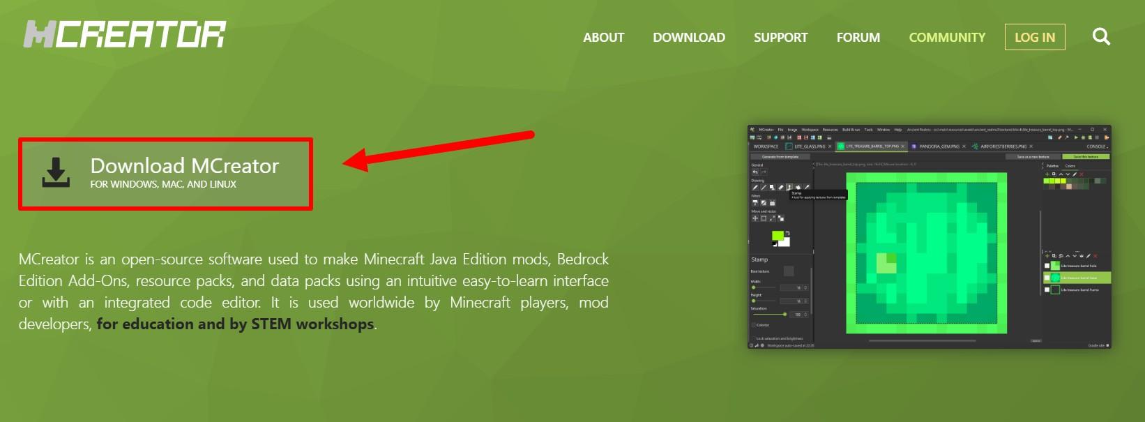 Начните с загрузки и установки MCreator 