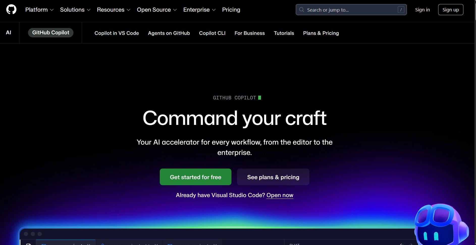 Стартовая страница платформы GitHub Copilot (источник github.com)