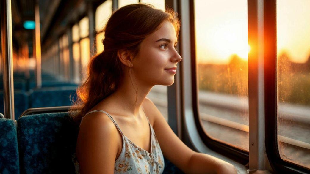 Пример картинки, созданной сервисом «Шедеврум». При этом запрос был на создание девушки в поезде — как видите, результат не идеален, поэтому работу ИИ нужно редактировать, уточняя запрос (источник shedevrum.ai)
