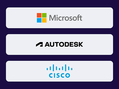 Готовим студентов Академии к прохождению профессиональной сертификации Cisco, Microsoft, Autodesk по профилю обучения. Следим за актуальными требованиями экзаменов, чтобы выпускники могли подтвердить свою квалификацию на международном уровне.
